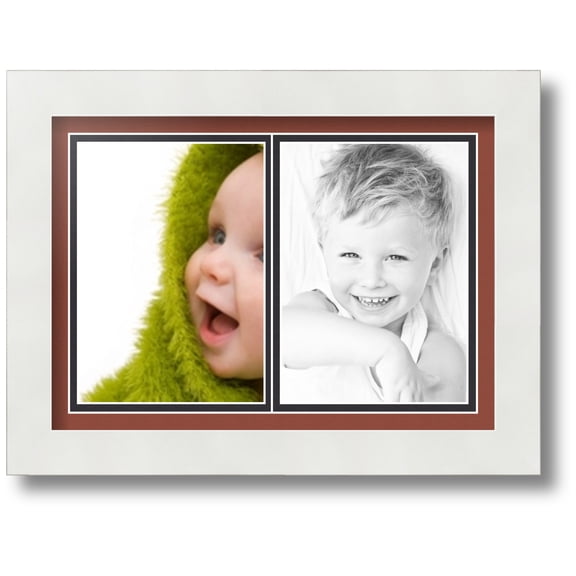 ArtToFrames Collage Photo Picture Frame with 2 - 5x7 Openings, Framed in White with Cognac and Black Mats (CDM-3966-1053)