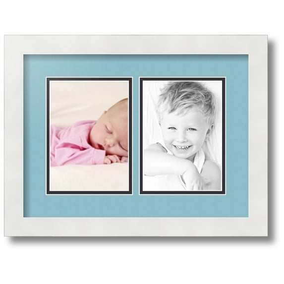 ArtToFrames Collage Photo Picture Frame with 2 - 5x7 Openings, Framed in White with French Blue and Black Mats (CDM-3966-37)