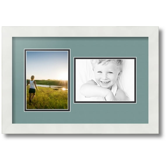 ArtToFrames Collage Photo Picture Frame with 2 - 5x7 Openings, Framed in White with Nile Green and Black Mats (CDM-3966-42)