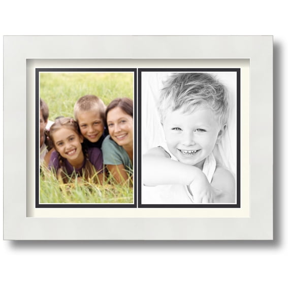 ArtToFrames Collage Photo Picture Frame with 2 - 5x7 Openings, Framed in White with Off White and Black Mats (CDM-3966-1053)