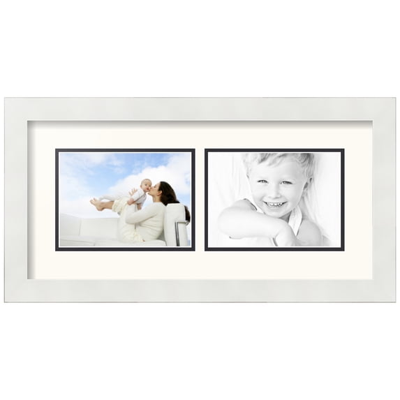 ArtToFrames Collage Photo Picture Frame with 2 - 5x7" Openings, Framed in White with White and Black Mats (CDM-3966-242)