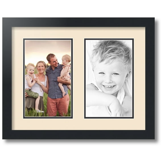 ArtToFrames Collage Photo Picture Frame with 2 - 6x10 Openings, Framed in Black with Alabaster and Black Mats (CDM-3926-37)