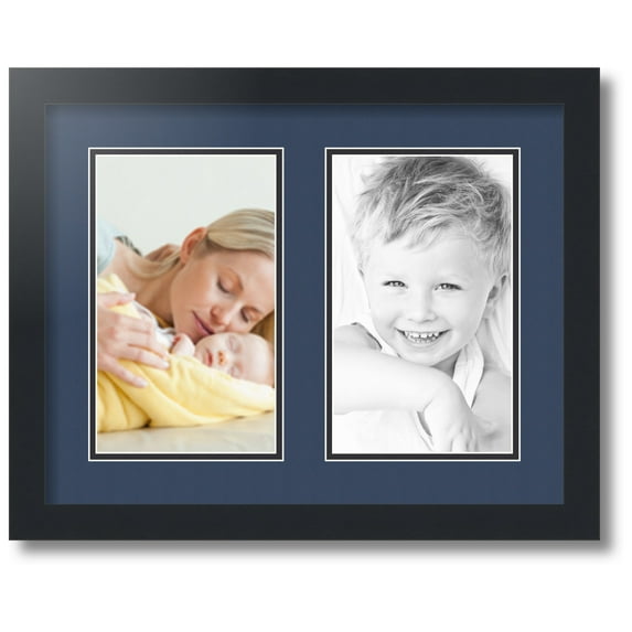 ArtToFrames Collage Photo Picture Frame with 2 - 6x10 Openings, Framed in Black with Midnight Blue and Black Mats (CDM-3926-37)