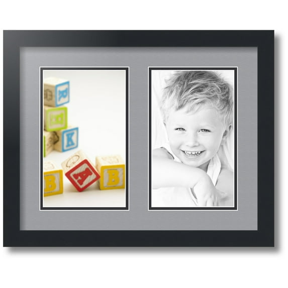 ArtToFrames Collage Photo Picture Frame with 2 - 6x10" Openings, Framed in Black with Silver and Black Mats (CDM-3926-37)