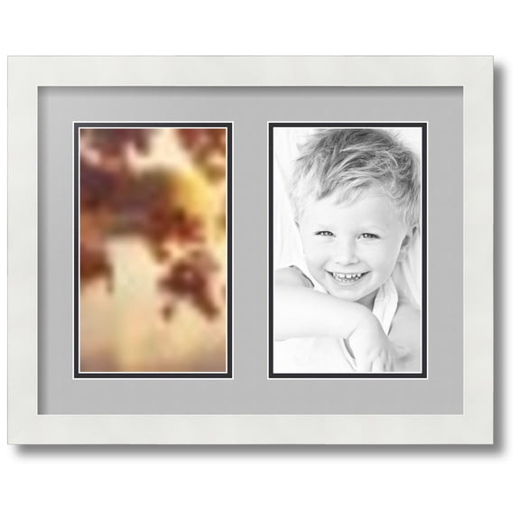 ArtToFrames Collage Photo Picture Frame with 2 - 6x10 Openings, Framed in White with TV Grey and Black Mats (CDM-3966-37)