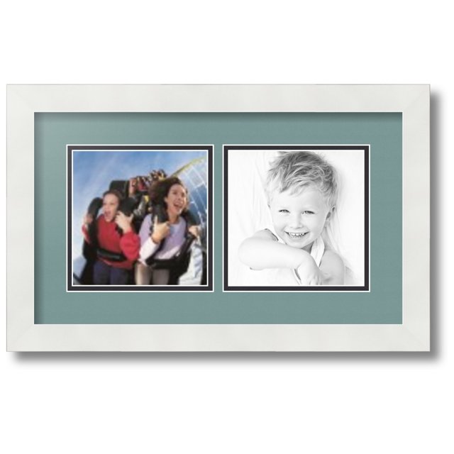 ArtToFrames Collage Photo Picture Frame with 2 - 6x6 Openings, Framed in White with Nile Green and Black Mats (CDM-3966-40)