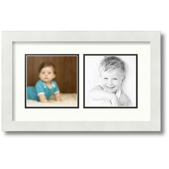 ArtToFrames Collage Photo Picture Frame with 2 - 6x6 Openings, Framed in White with Porcelain and Black Mats (CDM-3966-40)