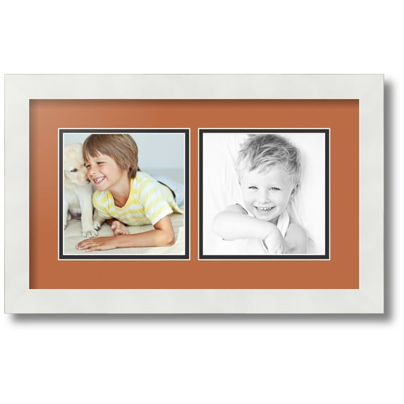 ArtToFrames Collage Photo Picture Frame with 2 - 6x6 Openings, Framed in White with Red Orange and Black Mats (CDM-3966-40)