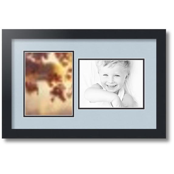 ArtToFrames Collage Photo Picture Frame with 2 - 6x8 Openings, Framed in Black with Baby Blue and Black Mats (CDM-3926-42)