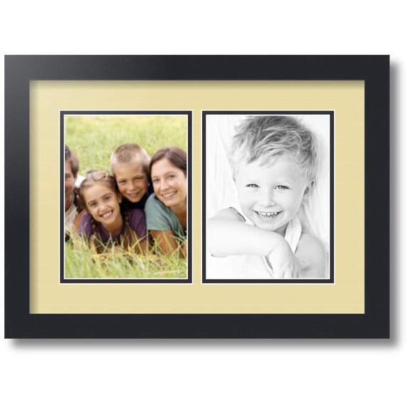 ArtToFrames Collage Photo Picture Frame with 2 - 6x8" Openings, Framed in Black with Buttercup and Black Mats (CDM-3926-47)