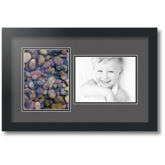ArtToFrames Collage Photo Picture Frame with 2 - 6x8 Openings, Framed in Black with Charcoal and Black Mats (CDM-3926-42)