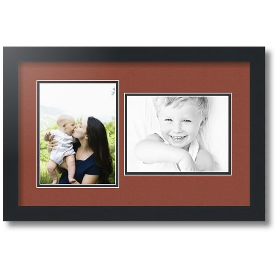 ArtToFrames Collage Photo Picture Frame with 2 - 6x8 Openings, Framed in Black with Cognac and Black Mats (CDM-3926-42)