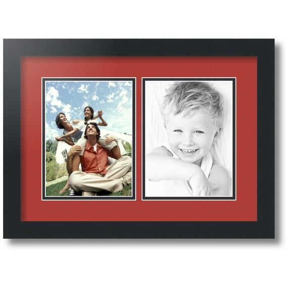 ArtToFrames Collage Photo Picture Frame with 2 - 6x8" Openings, Framed in Black with Deep Red and Black Mats (CDM-3926-47)
