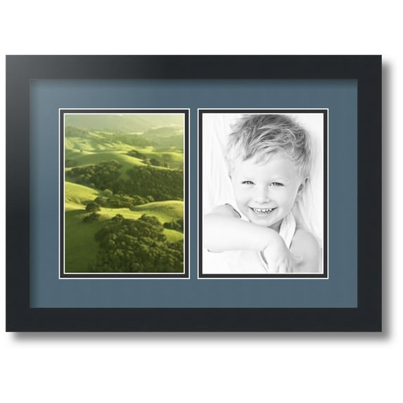 ArtToFrames Collage Photo Picture Frame with 2 - 6x8 Openings, Framed in Black with Dutch Blue and Black Mats (CDM-3926-37)