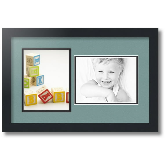 ArtToFrames Collage Photo Picture Frame with 2 - 6x8 Openings, Framed in Black with Nile Green and Black Mats (CDM-3926-42)
