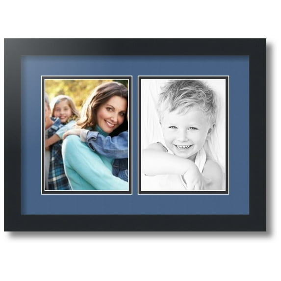 ArtToFrames Collage Photo Picture Frame with 2 - 6x8 Openings, Framed in Black with Royal and Black Mats (CDM-3926-37)