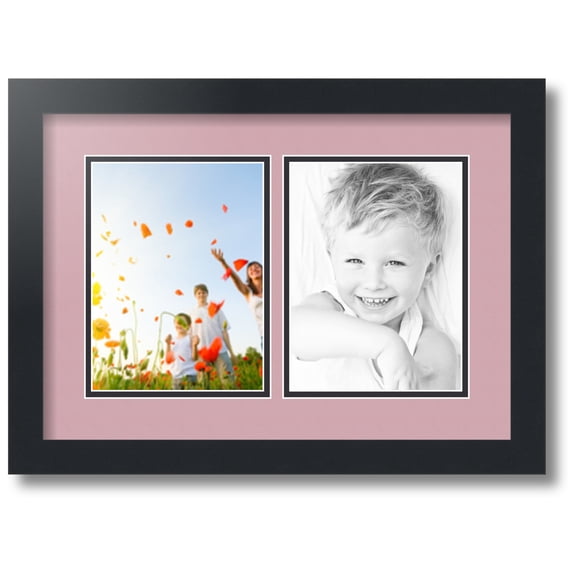 ArtToFrames Collage Photo Picture Frame with 2 - 6x8 Openings, Framed in Black with Seashell and Black Mats (CDM-3926-37)