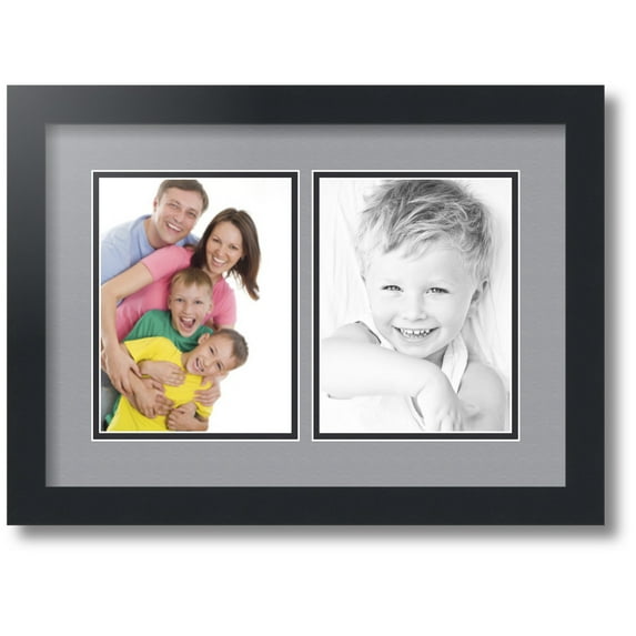 ArtToFrames Collage Photo Picture Frame with 2 - 6x8" Openings, Framed in Black with Silver and Black Mats (CDM-3926-47)