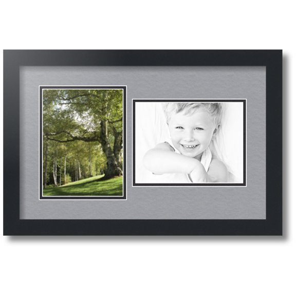 ArtToFrames Collage Photo Picture Frame with 2 - 6x8" Openings, Framed in Black with Silver and Black Mats (CDM-3926-775)