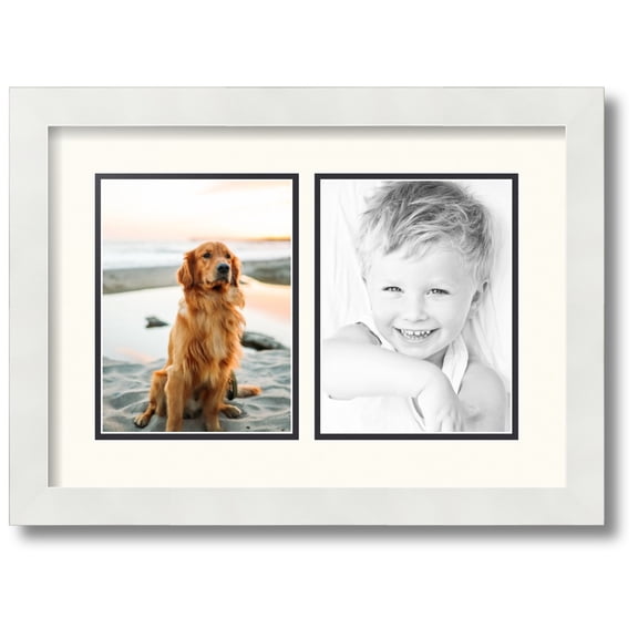 ArtToFrames Collage Photo Picture Frame with 2 - 6x8 Openings, Framed in White with Chantilly and Black Mats (CDM-3966-37)
