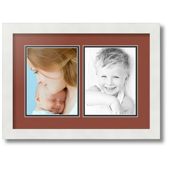 ArtToFrames Collage Photo Picture Frame with 2 - 6x8 Openings, Framed in White with Cognac and Black Mats (CDM-3966-37)