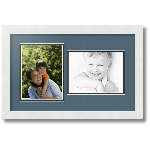 ArtToFrames Collage Photo Picture Frame with 2 - 6x8 Openings, Framed in White with Dutch Blue and Black Mats (CDM-3966-42)