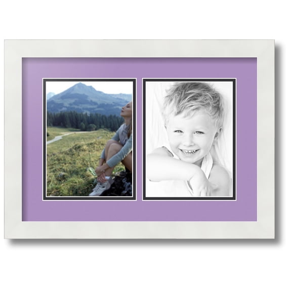 ArtToFrames Collage Photo Picture Frame with 2 - 6x8 Openings, Framed in White with Lavender Mist and Black Mats (CDM-3966-37)