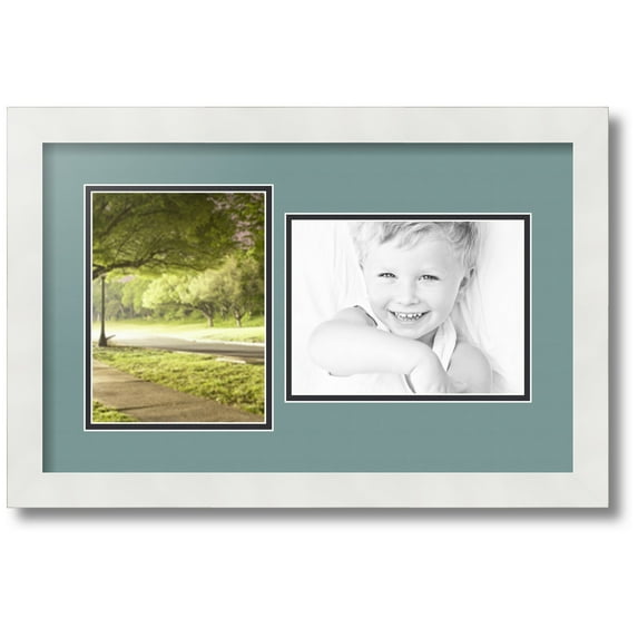 ArtToFrames Collage Photo Picture Frame with 2 - 6x8" Openings, Framed in White with Nile Green and Black Mats (CDM-3966-775)
