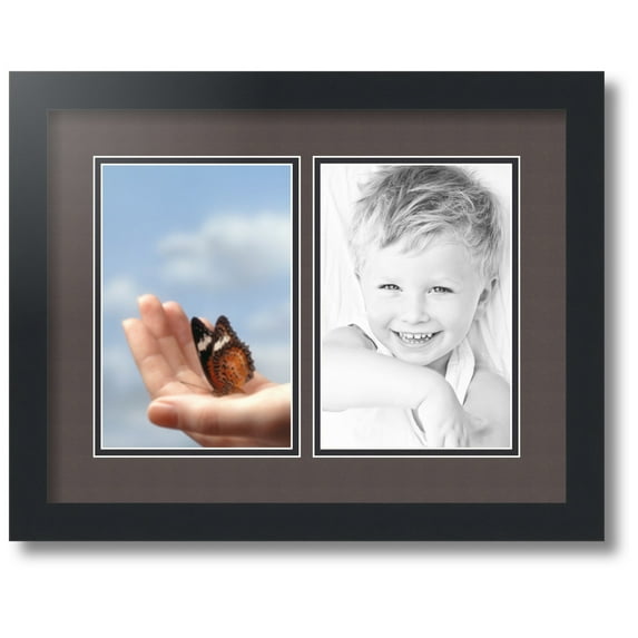 ArtToFrames Collage Photo Picture Frame with 2 - 6x9 Openings, Framed in Black with Chestnut and Black Mats (CDM-3926-37)