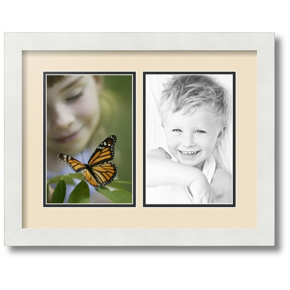 ArtToFrames Collage Photo Picture Frame with 2 - 6x9 Openings, Framed in White with French Creme and Black Mats (CDM-3966-37)