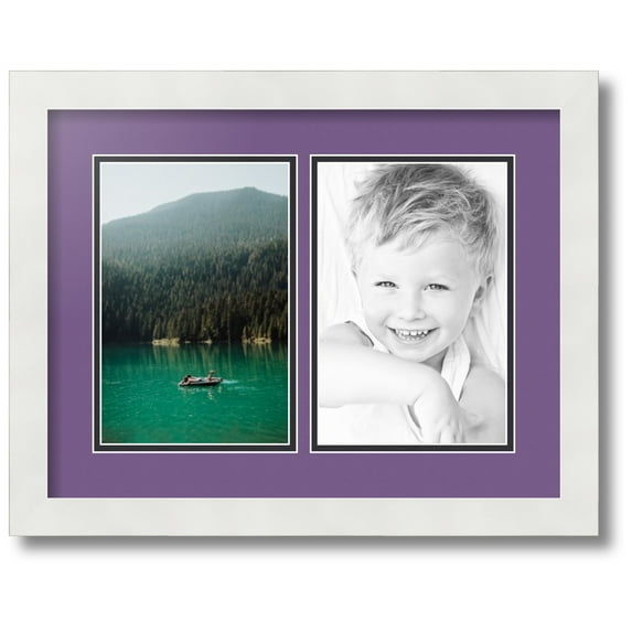 ArtToFrames Collage Photo Picture Frame with 2 - 6x9 Openings, Framed in White with Grape and Black Mats (CDM-3966-37)