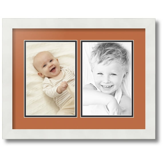 ArtToFrames Collage Photo Picture Frame with 2 - 6x9 Openings, Framed in White with Red Orange and Black Mats (CDM-3966-37)