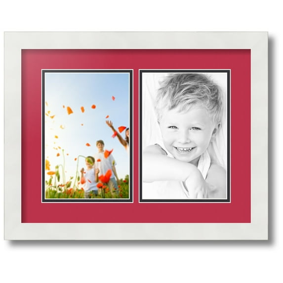 ArtToFrames Collage Photo Picture Frame with 2 - 6x9 Openings, Framed in White with Rouge and Black Mats (CDM-3966-37)