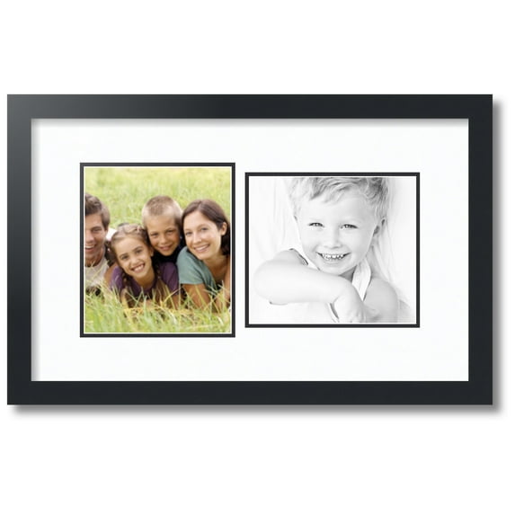 ArtToFrames Collage Photo Picture Frame with 2 - 7.5x8.5 Openings, Framed in Black with Super White and Black Mats (CDM-3926-42)
