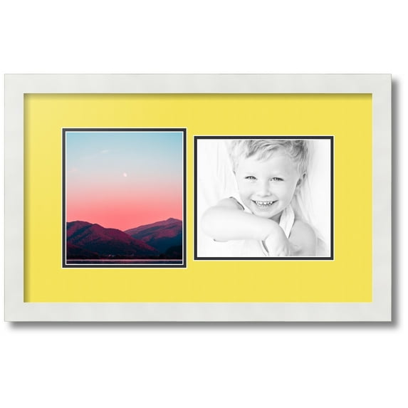 ArtToFrames Collage Photo Picture Frame with 2 - 7.5x8.5" Openings, Framed in White with Canary and Black Mats (CDM-3966-108)