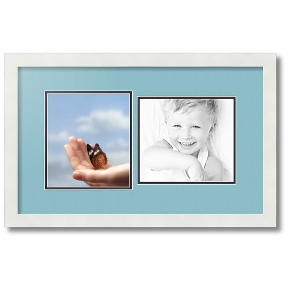 ArtToFrames Collage Photo Picture Frame with 2 - 7.5x8.5 Openings, Framed in White with French Blue and Black Mats (CDM-3966-42)