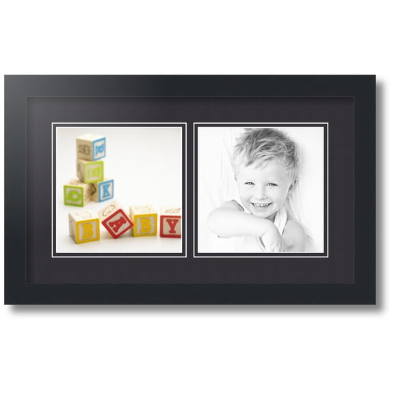 ArtToFrames Collage Photo Picture Frame with 2 - 7x7 Openings, Framed in Black with Black and Black Mats (CDM-3926-40)