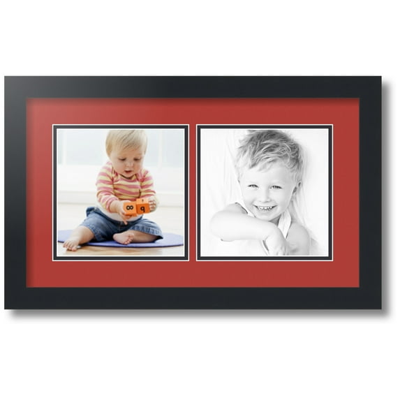 ArtToFrames Collage Photo Picture Frame with 2 - 7x7" Openings, Framed in Black with Deep Red and Black Mats (CDM-3926-1526)