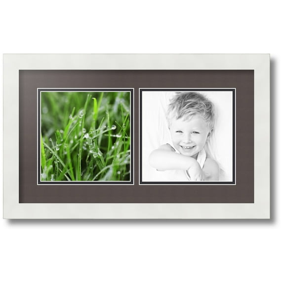ArtToFrames Collage Photo Picture Frame with 2 - 7x7 Openings, Framed in White with Chestnut and Black Mats (CDM-3966-40)