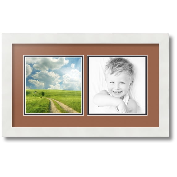 ArtToFrames Collage Photo Picture Frame with 2 - 7x7 Openings, Framed in White with Paloma and Black Mats (CDM-3966-40)