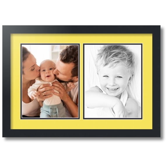 ArtToFrames Collage Photo Picture Frame with 2 - 8.5x11 Openings, Framed in Black with Canary and Black Mats (CDM-3926-37)