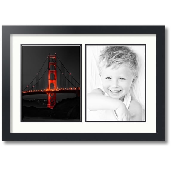ArtToFrames Collage Photo Picture Frame with 2 - 8.5x11" Openings, Framed in Black with Fabric White and Black Mats (CDM-3926-38)
