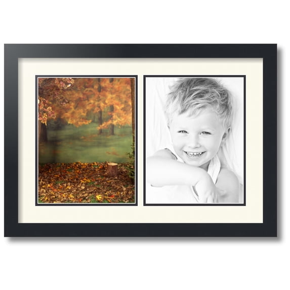 ArtToFrames Collage Photo Picture Frame with 2 - 8.5x11 Openings, Framed in Black with Off White and Black Mats (CDM-3926-37)