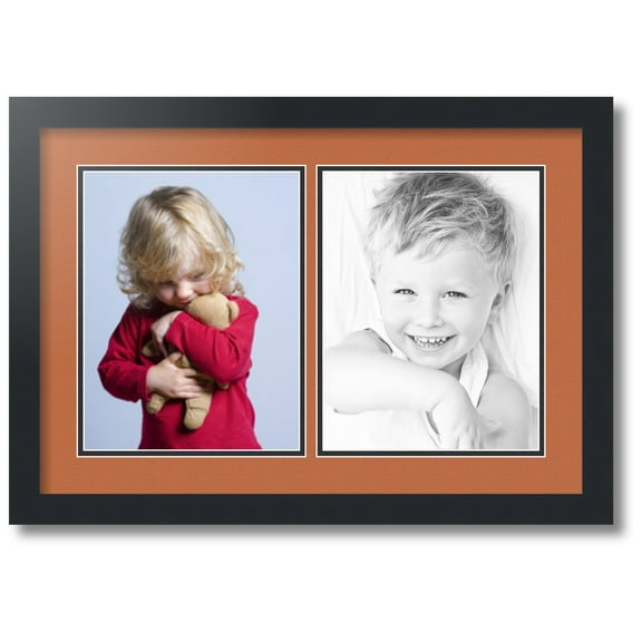 ArtToFrames Collage Photo Picture Frame with 2 - 8.5x11 Openings, Framed in Black with Red Orange and Black Mats (CDM-3926-37)