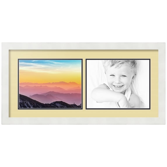 ArtToFrames Collage Photo Picture Frame with 2 - 8.5x11" Openings, Framed in White with Buttercup and Black Mats (CDM-3966-243)