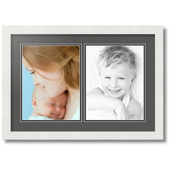 ArtToFrames Collage Photo Picture Frame with 2 - 8.5x11 Openings, Framed in White with Charcoal and Black Mats (CDM-3966-37)