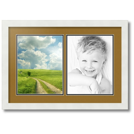 ArtToFrames Collage Photo Picture Frame with 2 - 8.5x11 Openings, Framed in White with El Dorado and Black Mats (CDM-3966-37)