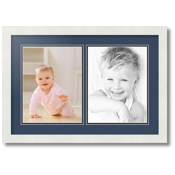 ArtToFrames Collage Photo Picture Frame with 2 - 8.5x11 Openings, Framed in White with Midnight Blue and Black Mats (CDM-3966-37)