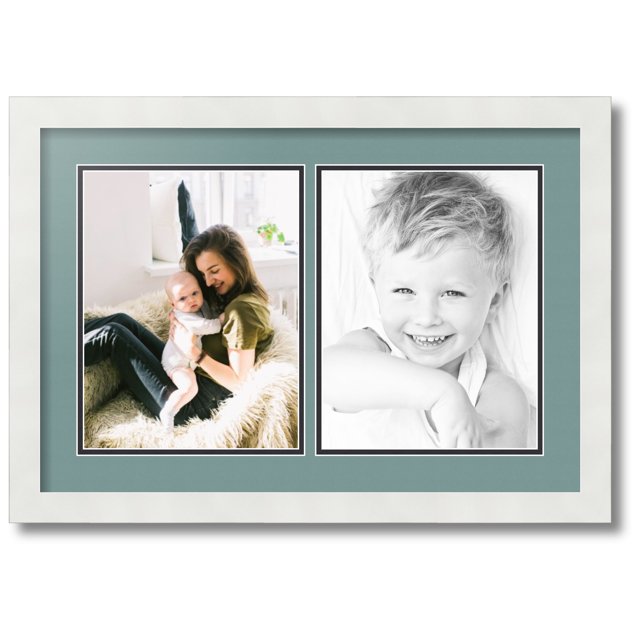 ArtToFrames Collage Photo Picture Frame with 2 - 8.5x11 Openings, Framed in White with Nile Green and Black Mats (CDM-3966-37)