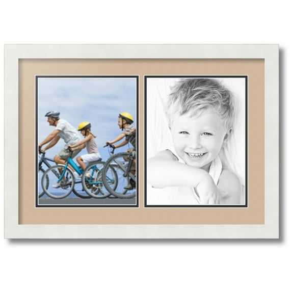 ArtToFrames Collage Photo Picture Frame with 2 - 8.5x11 Openings, Framed in White with Scotch Mist and Black Mats (CDM-3966-37)